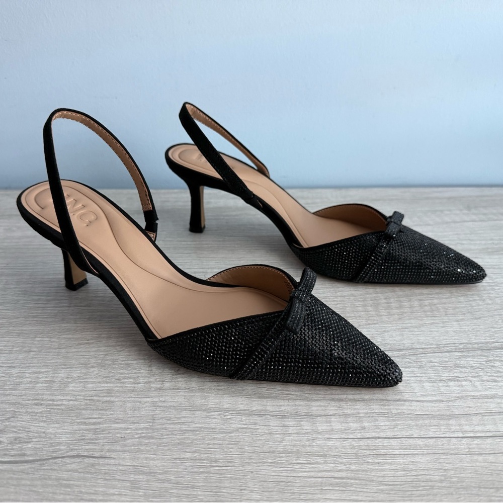 INC International Concepts Black Pointed Slingback Heels